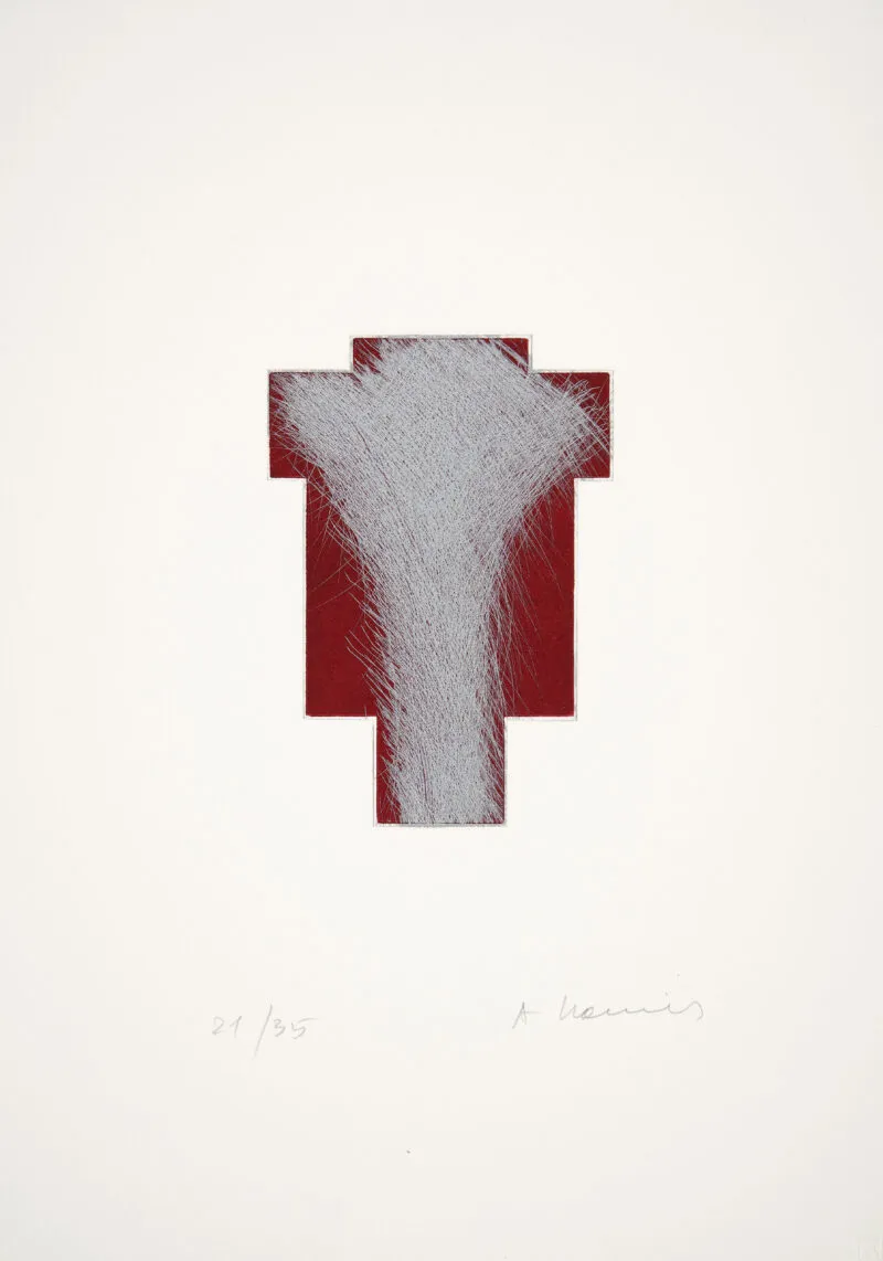 Rainer, Arnulf – Kreuz silber/kirschrot