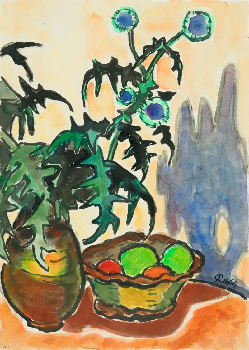 Schmidt-Rottluff, Karl – Stilleben mit Blaudistel und Fruchtschale