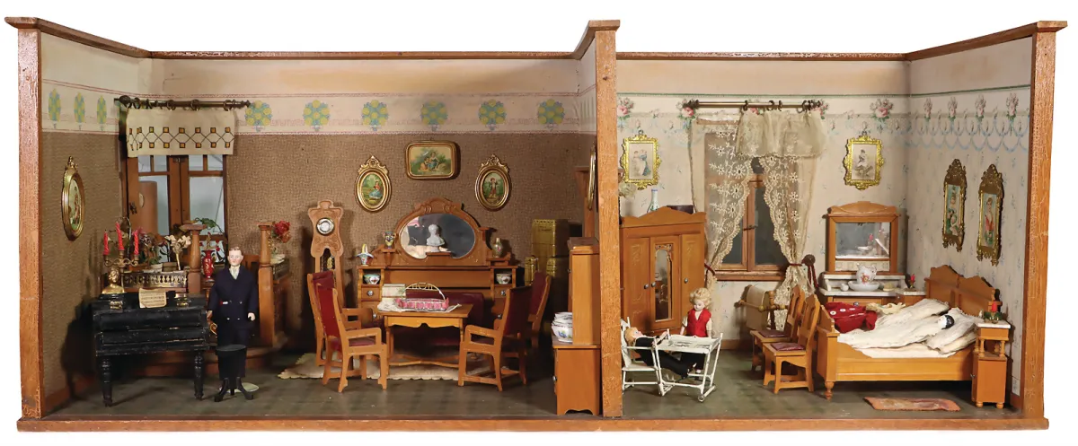 2-tlg. Jugendstil-Puppenstube mit seitl. Empore