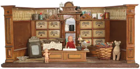 Miniaturní obchod pro panenky s pultem