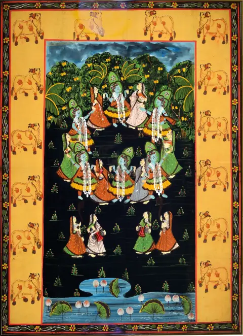 Pichwai, grande peinture sur tissu, Inde, début du 20e s., LLela, danse divine de