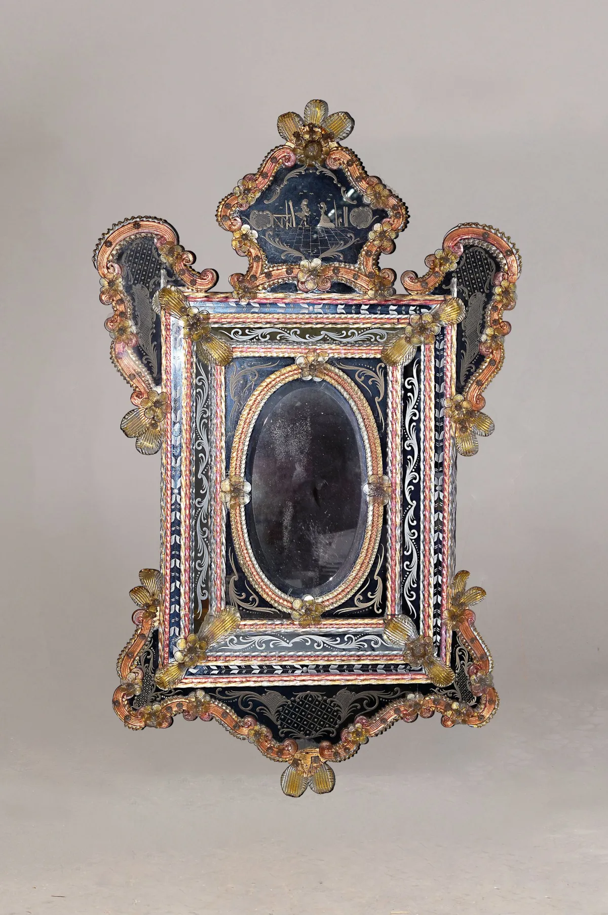 Miroir vénitien, Murano, 2e moitié 20e s., verre de Murano soufflé à la main avec