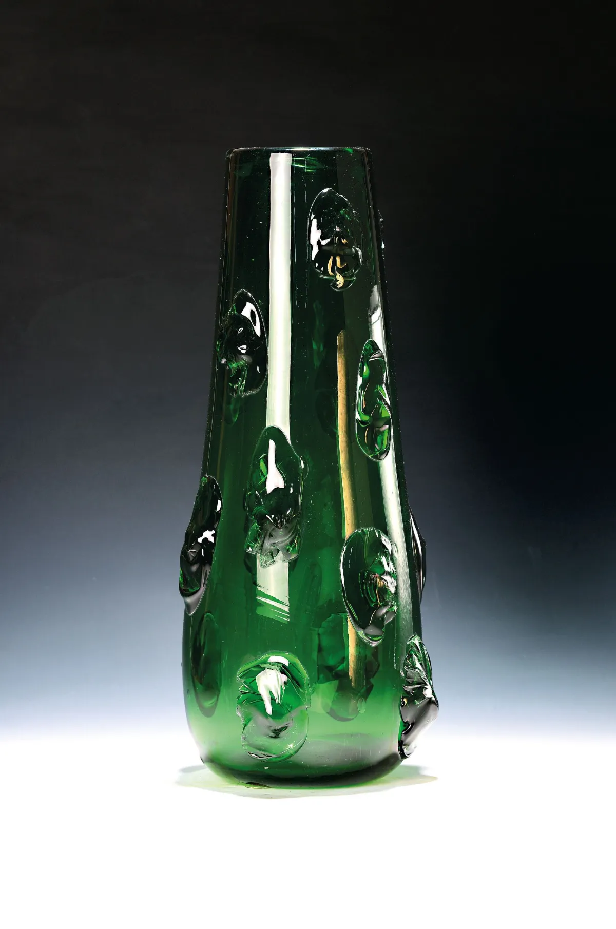 Große Noppenglasvase, Empoli, Italien, 1950 -70er-Jahre, grünes Verde di Empoli-Glas,