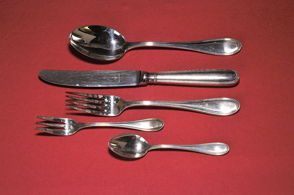 Ménagère en argent, Wilkens, Faden, argent sterling, 6 couteaux, 6 fourchettes, 6