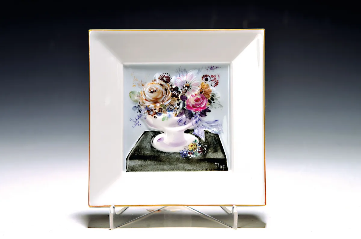 Porcelánový obrazový talíř, Peter Strang (1936-2022) pro Meissen, datováno 1987, porcelán
