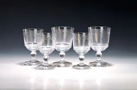 22 pièces verres à boire décor Kurland, KPM, Berlin, verre incolore, 6 verres à vin blanc, 6