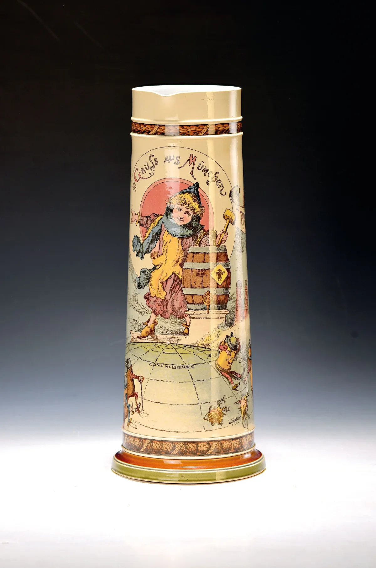 Großer Bierkrug mit Münchner Kindl, Villeroy & Boch, Mettlach, um um 1905, Keramik,