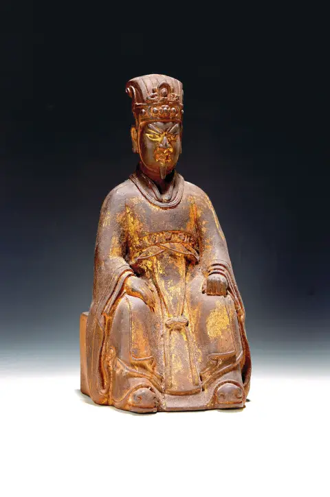 Grande sculpture chinoise, probablement dynastie Ming 1838 - 1644, dignitaire assis,