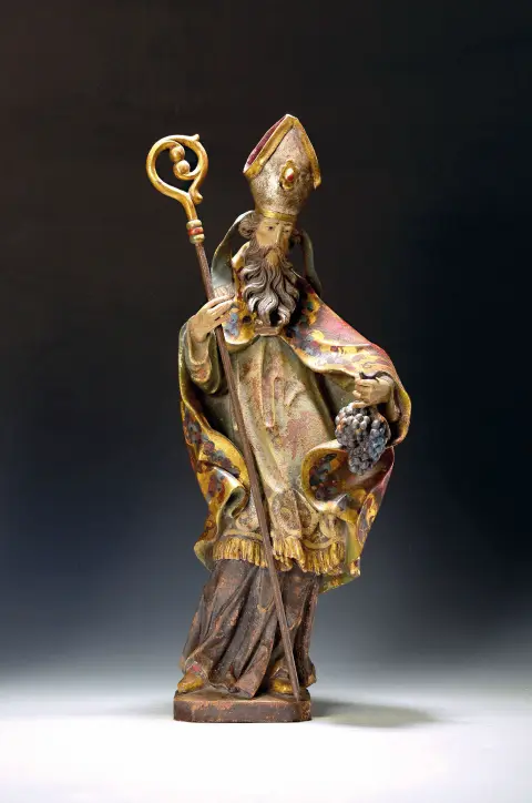 Houten sculptuur H. Urbanus, Zuid-Duits, 2e helft 20e eeuw, hout, volledig gesneden,