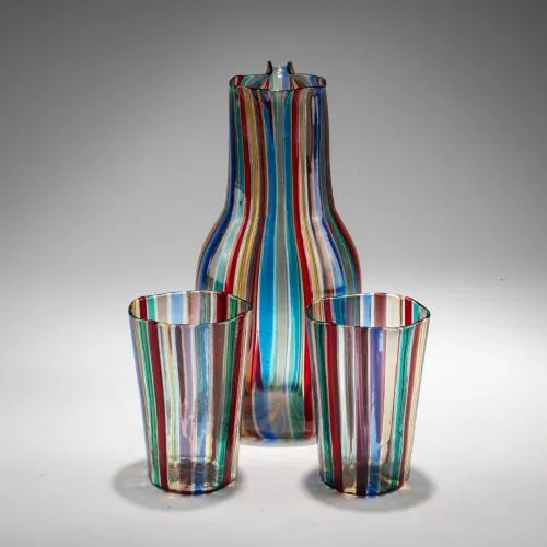 Gio Ponti – Carafe with two glasses 'A canne', 1946/47