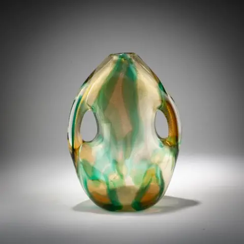 Archimede Seguso – Vase à anses 'Macchie ambra verde', 1952