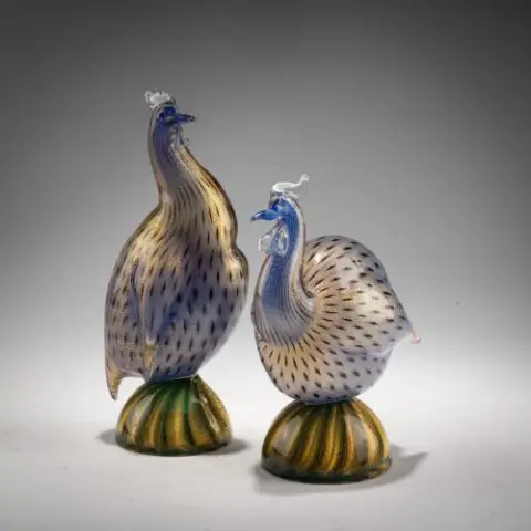 Archimede Seguso – Deux oiseaux 'Faraona puntiforme', 1955