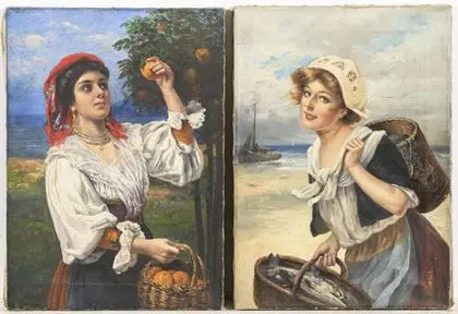BROCH, Alois (1864 Wien - 1939 Berlin): "Appelsinsælgerinde" og "Fiskerpige"