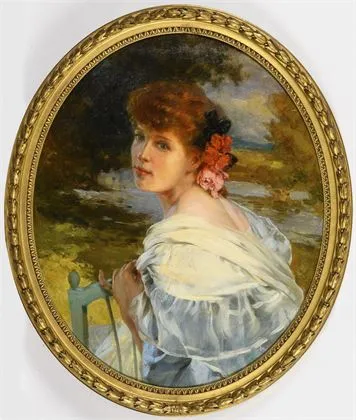LELONG, René (1871 - 1938)。发间插花的红发少女