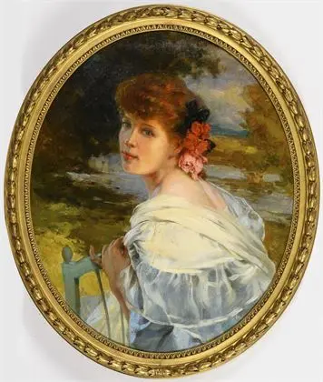 LELONG, René (1871 - 1938). Rødhåret pige med blomster i håret