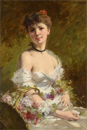 VAGNIER, Prosper Louis (1868 - 1953). 持篮子的年轻女子