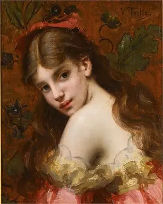 TORTEZ, Victor (1843 Paris - 1890). Portrett av en jente med sløyfe i håret