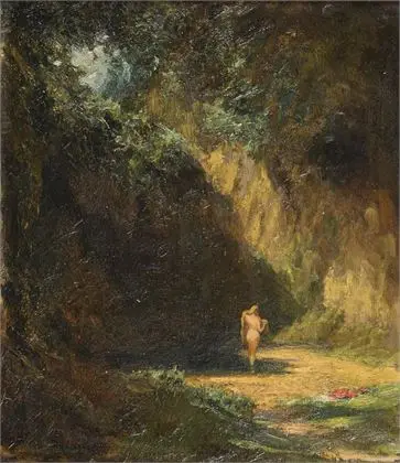 MESSERSCHMIDT, Carl (1877 - 1927). Idyllisk landskap med kvinnelig akt