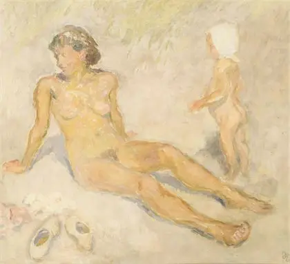 ERIKSEN, Hans (1912 - 1982): Mor og barn på stranden
