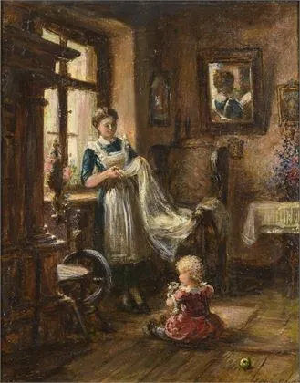 BLUME-SIEBERT, Ludwig（1853 阿罗尔森 - 1929 慕尼黑）。带幼儿的风俗场景