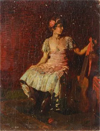 HERRER, César（1868年西班牙卢卡诺 - 1919年布达佩斯）。持吉他的匈牙利女子