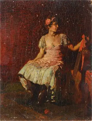 HERRER, César (1868 Lucano, Spania - 1919 Budapest). Ungarsk kvinne med gitar