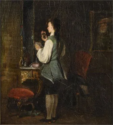 HOFF, Karl（1838年曼海姆 - 1890年卡尔斯鲁厄）。军官阅读的室内场景