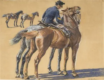 KAUFMANN, Josef Clemens（1867 卢塞恩 - 1926 苏黎世）。骑手与两匹马