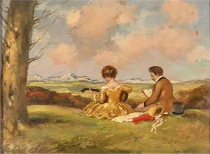 PLÜCKEBAUM, Carl (1880 Düsseldorf - 1952 samme sted). Musikalsk par i foralplandskap