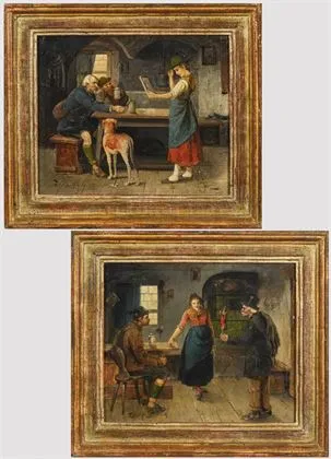 ZELLER, Mihaly（1859 Nagypeleske - 1915 慕尼黑）。两幅风俗画