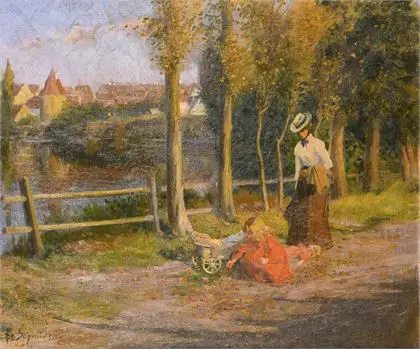 SCHMIDT, Alfred (1867 Dresden - 1956 Gräfelfing): Kveld ved elven
