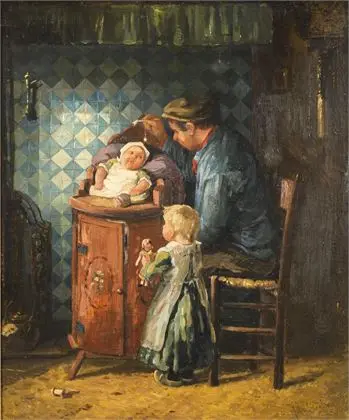 VALKENBURG, Hendrik (1826 Terwolde - 1896 Amsterdam). Genrescene med barn