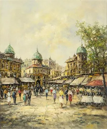 Semnătură indistinctă: scenă de stradă Paris