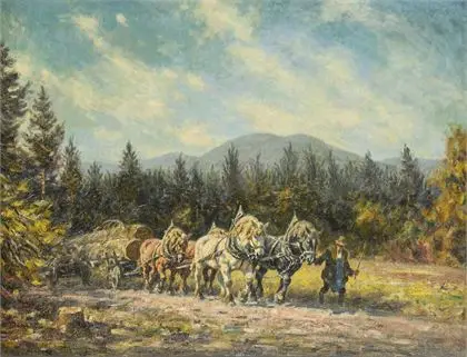 DEMETZ, Karl (1909 Trossingen - 1986 Apfelstetten). Skovarbejder med kærre