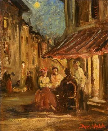DORSCHFELDT, Georg Albert (1898 Stettin - 1979)。夜晚咖啡馆街景