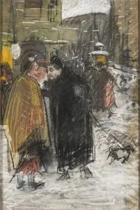 ENGELHART, Josef (1864 Wien - 1941 smst.). Maleri "Drei Tratschen" + 6 publikationer om kunstneren
