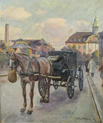 NIELSEN, Valdemar(* 1886 哥本哈根)。带马车的城市景观
