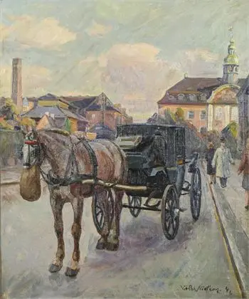 NIELSEN, Valdemar (* 1886 København). Byudsigt med hestevogn