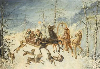 NIEMIETZ, Alfons Maria。遭狼群袭击的三驾马车