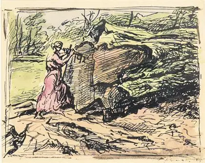 SLEVOGT, Max (1868 Landshut - 1932 Leinsweiler). Scene med ung kvinde og sværd