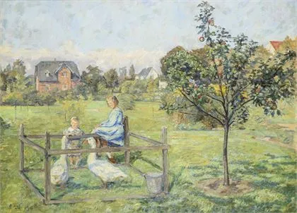 WANDEL, Sigurd (1875 腓特烈斯贝 - 1947 海勒鲁普)。有孩子的丹麦城市景观
