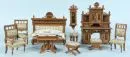 Poppenhuismeubels, 10 stuks – hout, gedraaide versieringen, eind 19e eeuw