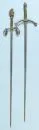 Épées, 2 pièces – poignées en laiton avec gardes décorées, lames en acier avec décors gravés, L= 107/109 cm, objets décoratifs
