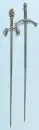 Épées, 2 pièces – poignées en laiton avec gardes décorées, lames en acier avec décors gravés, L= 107/109 cm, objets décoratifs
