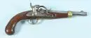 Pistolet à percussion – Crosse en noyer, garnitures en laiton, platine en fer, canon octogonal en acier, L= 40 cm, début 19e s.;