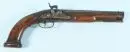 Pistolet à percussion – crosse en noyer, garnitures en laiton, platine en fer, canon en acier octogonal, L= 43 cm, début 19e s.