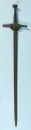 Épée – poignée en bois gainée de cuir et pommeau en fer tourné, garde avec appliques en cuir, lame en acier patiné, L= 110 cm,…