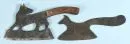 Butcher's cleavers, 2 pieces - Iron, in fox form, 1 with wooden handle scales, L= 28/32 cm, France, 19th c.