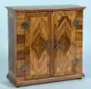 Cabinet miniature – noyer, marqueterie de rubans, 4 pieds comprimés, 2 portes, corniche profilée, 32 x 32 x 12 cm, style baroque 20e s.