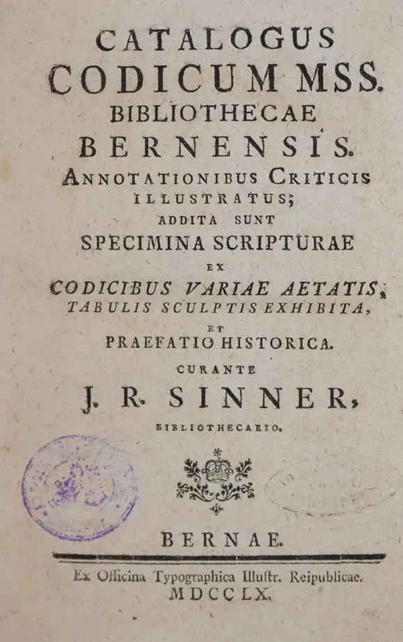Sinner,J.R. – Catalogus Codicum Mss